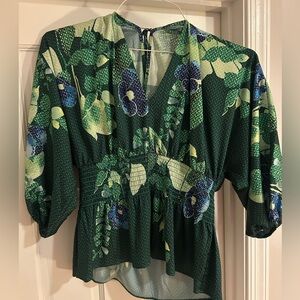 Tropical Floral Green Yellow Women's Top